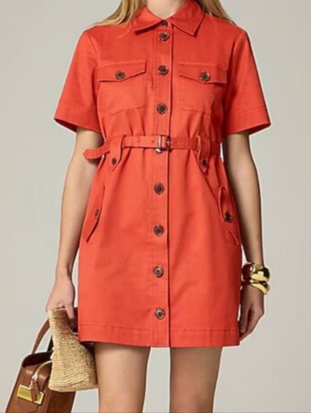 J. Crew Short-Sleeve Red Utility Trench Coat